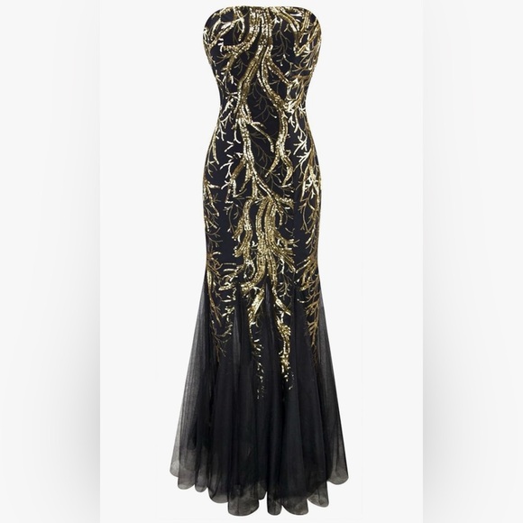 Amazon Dresses & Skirts - Sale! Elegant Black and Gold Evening Gown